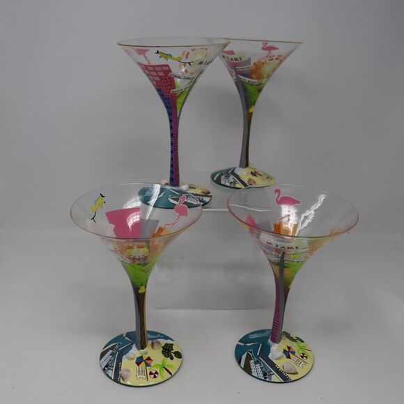 Lolita Martini Glass Collection Lot of 4 Hand Painted Glasses Miami South Beach - Picture 1 of 7